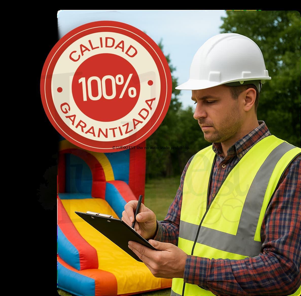 Trabajador comprobando seguridad hinchable