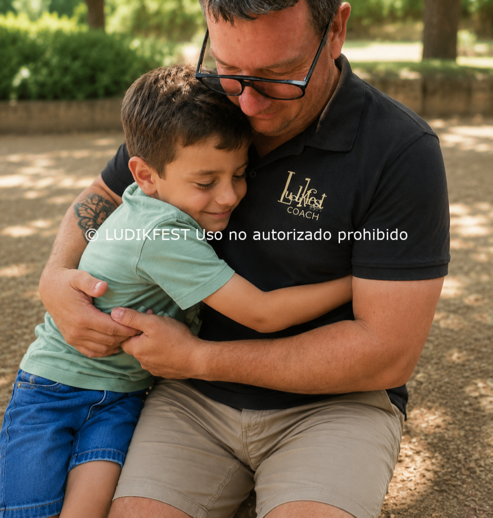 Monitor acompañando a un niño durante una actividad de ocio educativo basada en el vínculo y la empatía