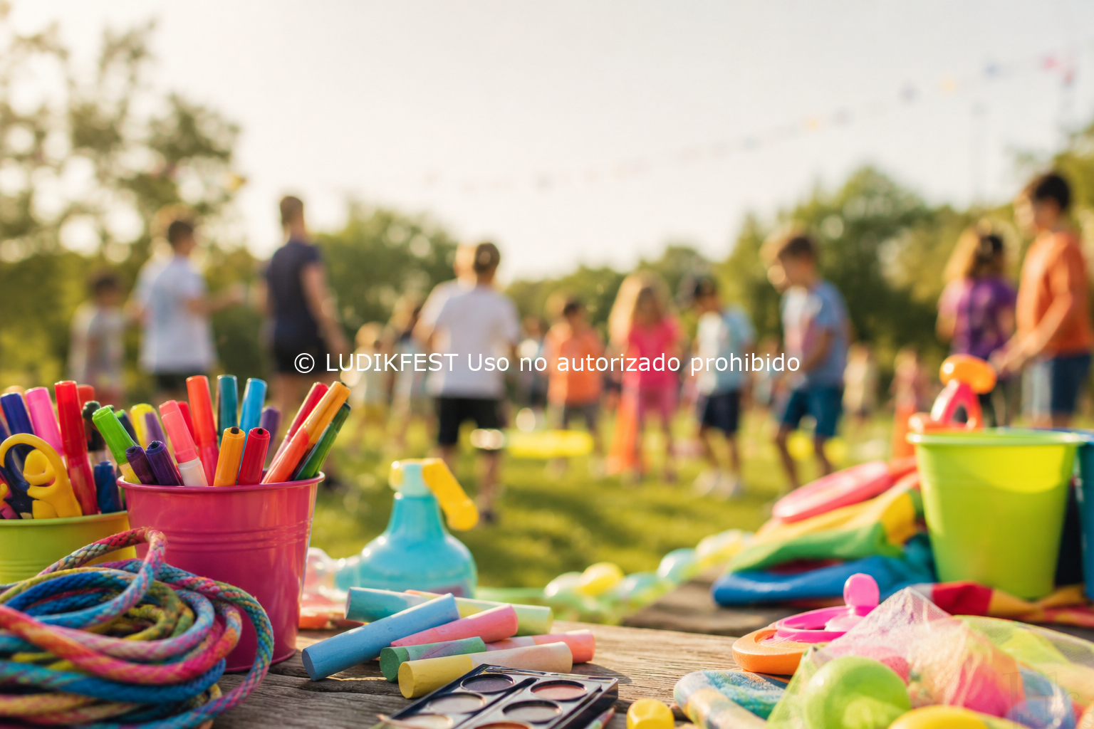 Actividades de verano al aire libre con materiales creativos y ambiente de ocio educativo