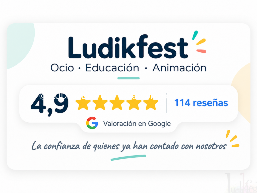 LUDIKFEST valoración de 4,9 sobre 5 con 114 reseñas en Google